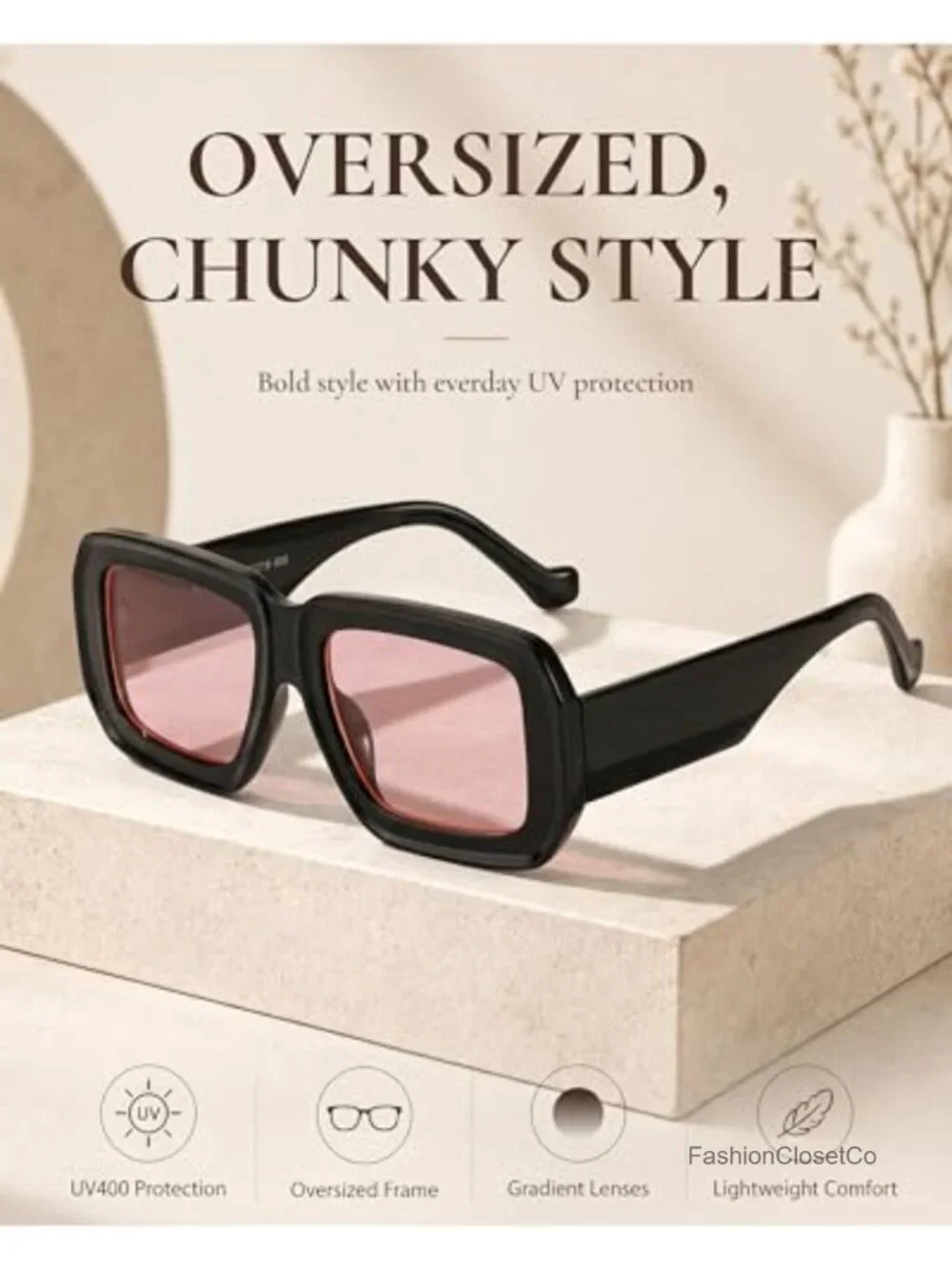 Oversized Chunky Square Sunglasses UV400 Women Designer Shades
